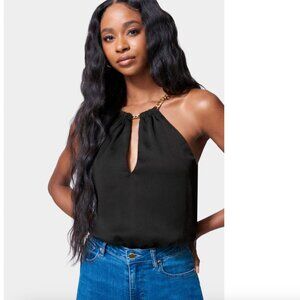 2B by Bebe Black Halter Top with Statement Brass Breast Plate Detail XS